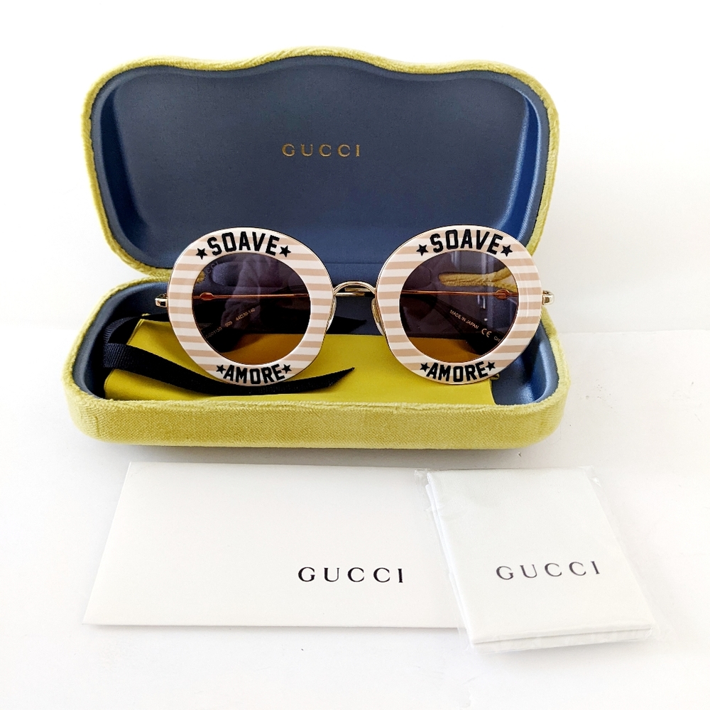 GUCCI Striped Round Sunglasses GG0113S Graphic Soave Amore Delicate Love - Picture 16 of 17